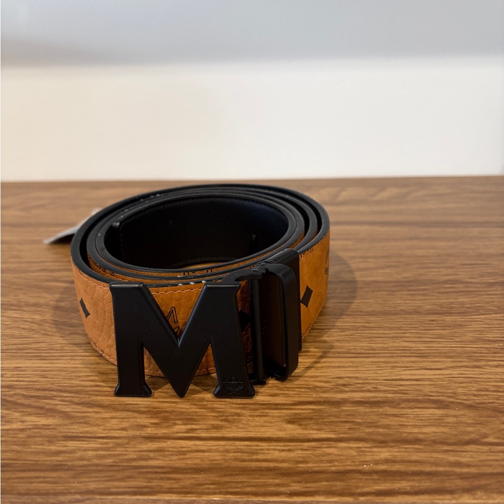 MCM Reversible Monogram Belt in Cognac and Black